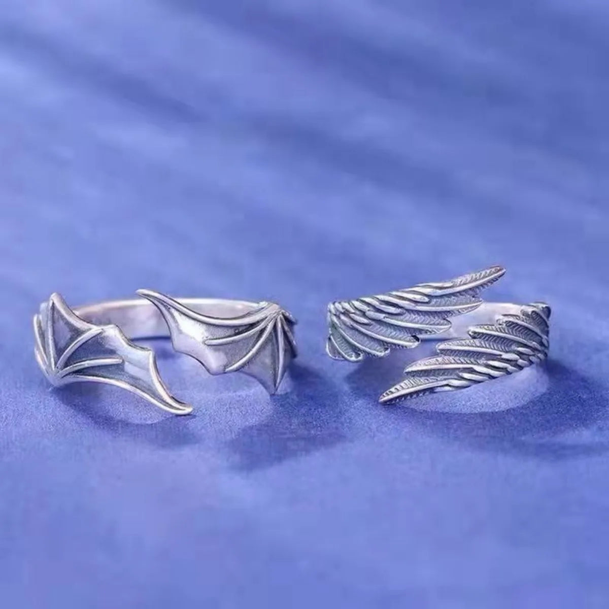 Noir Alloy Duality Ring – Angel Wing & Demon Eye Statement Piece