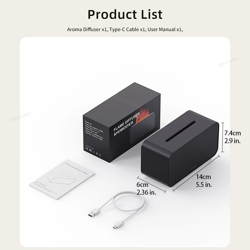 Noir Alloy™ FlameGlow Mini Diffuser | Ultrasonic Cool Mist & LED Ambiance