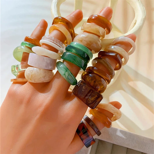 Noir Alloy Bohemian Resin Ring Set – 30-Piece Dopamine Collection