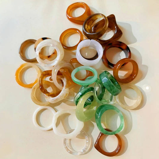 Noir Alloy Bohemian Resin Ring Set – 30-Piece Dopamine Collection